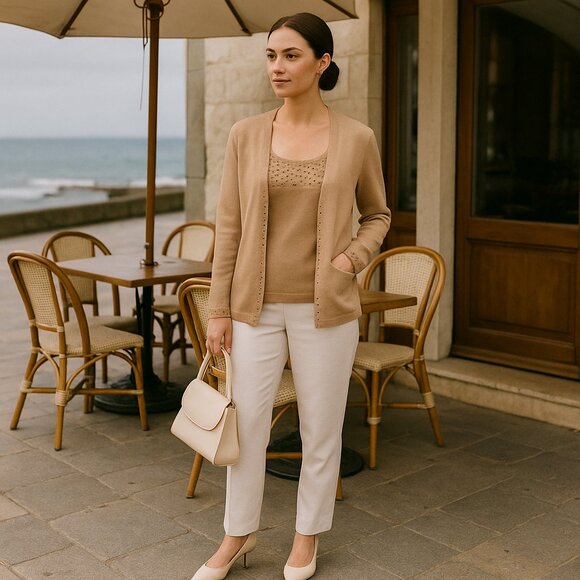 ✨ Reba Collection Silk-Blend Beaded Twin Set – Timeless, Refined & Elegant - Picture 2 of 15